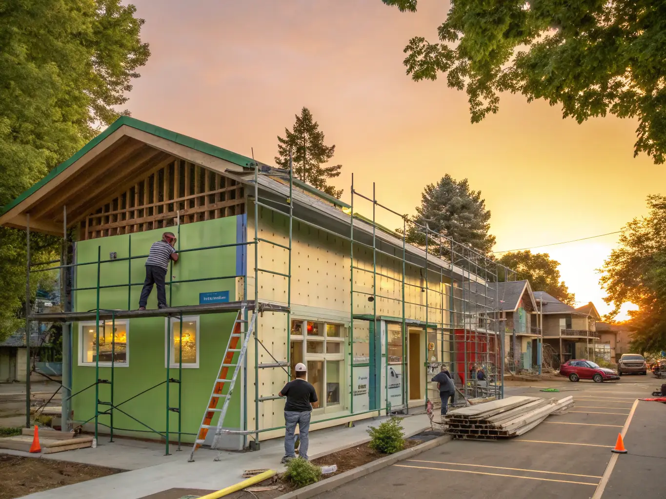 An image of a building being renovated, representing restructuring and adaptation to new market conditions.